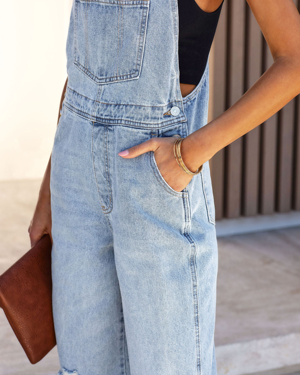 Vayda Distressed Denim Overalls Oshnow