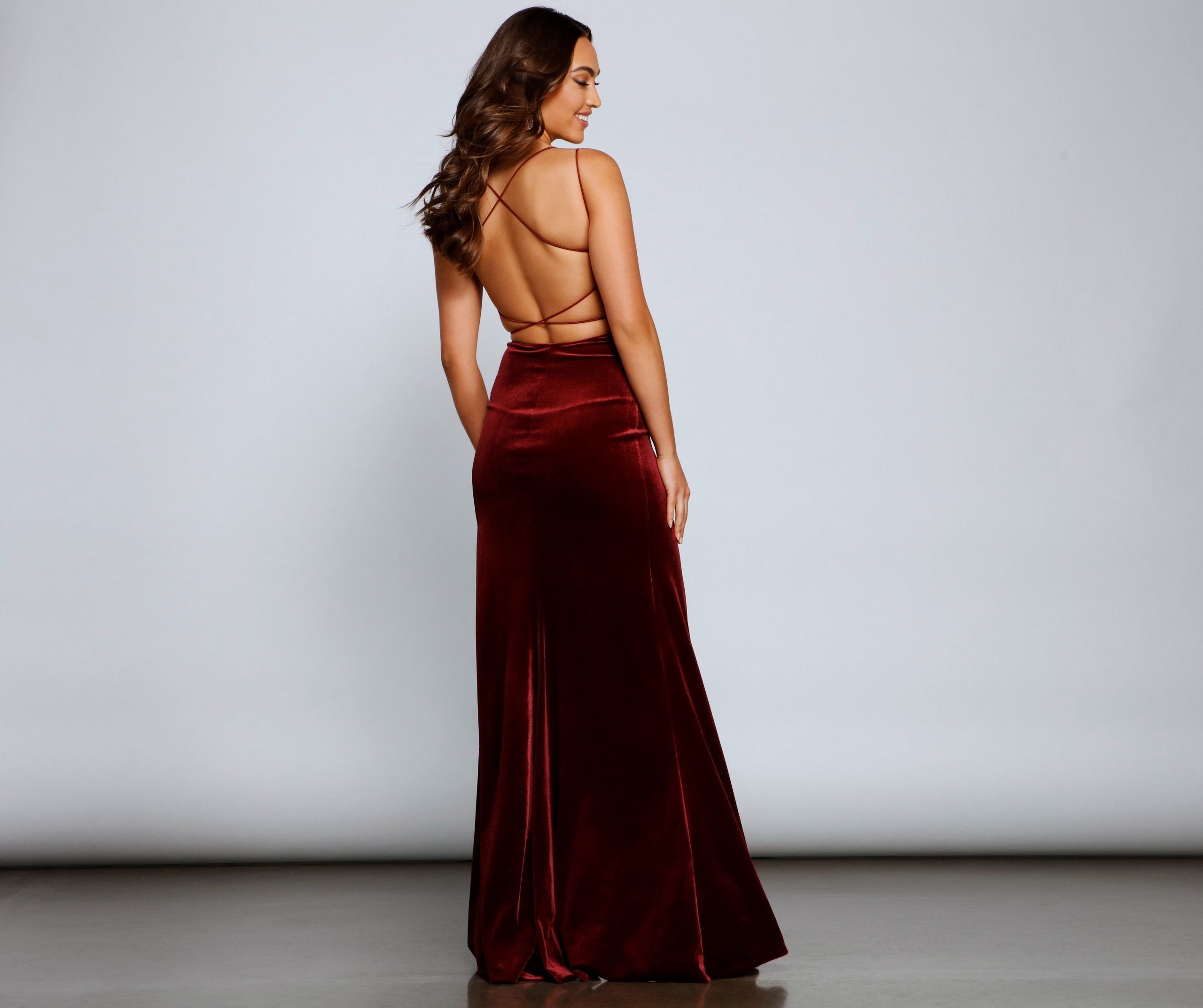 Vega Formal High Slit Velvet Dress Oshnow