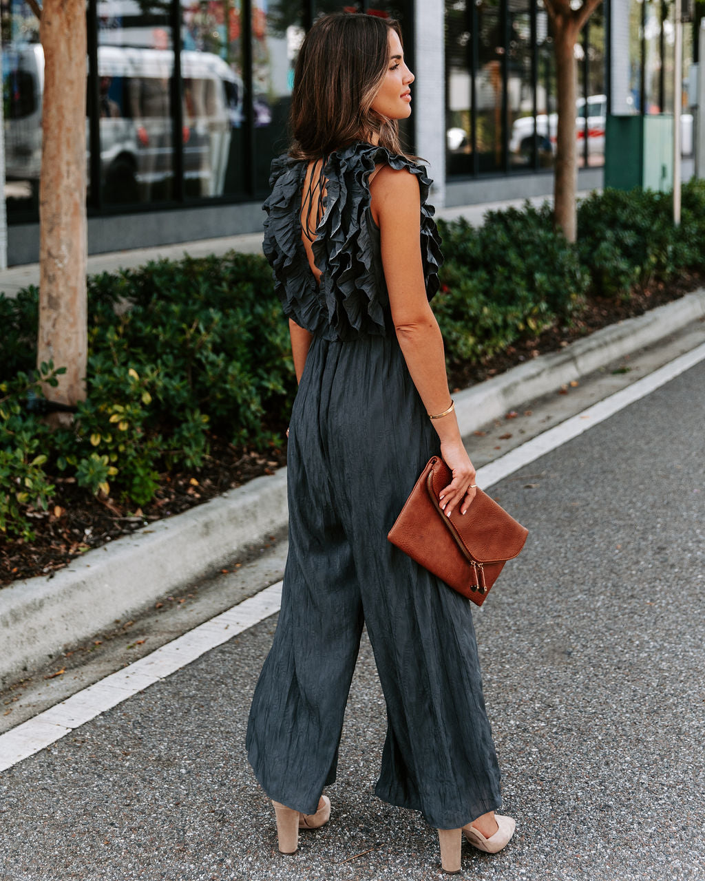 Veronica Ruffle Jumpsuit - Charcoal Oshnow