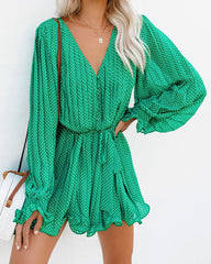 Viera Polka Dot Pleated Romper - Green - SALE Oshnow