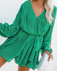 Viera Polka Dot Pleated Romper - Green - SALE Oshnow