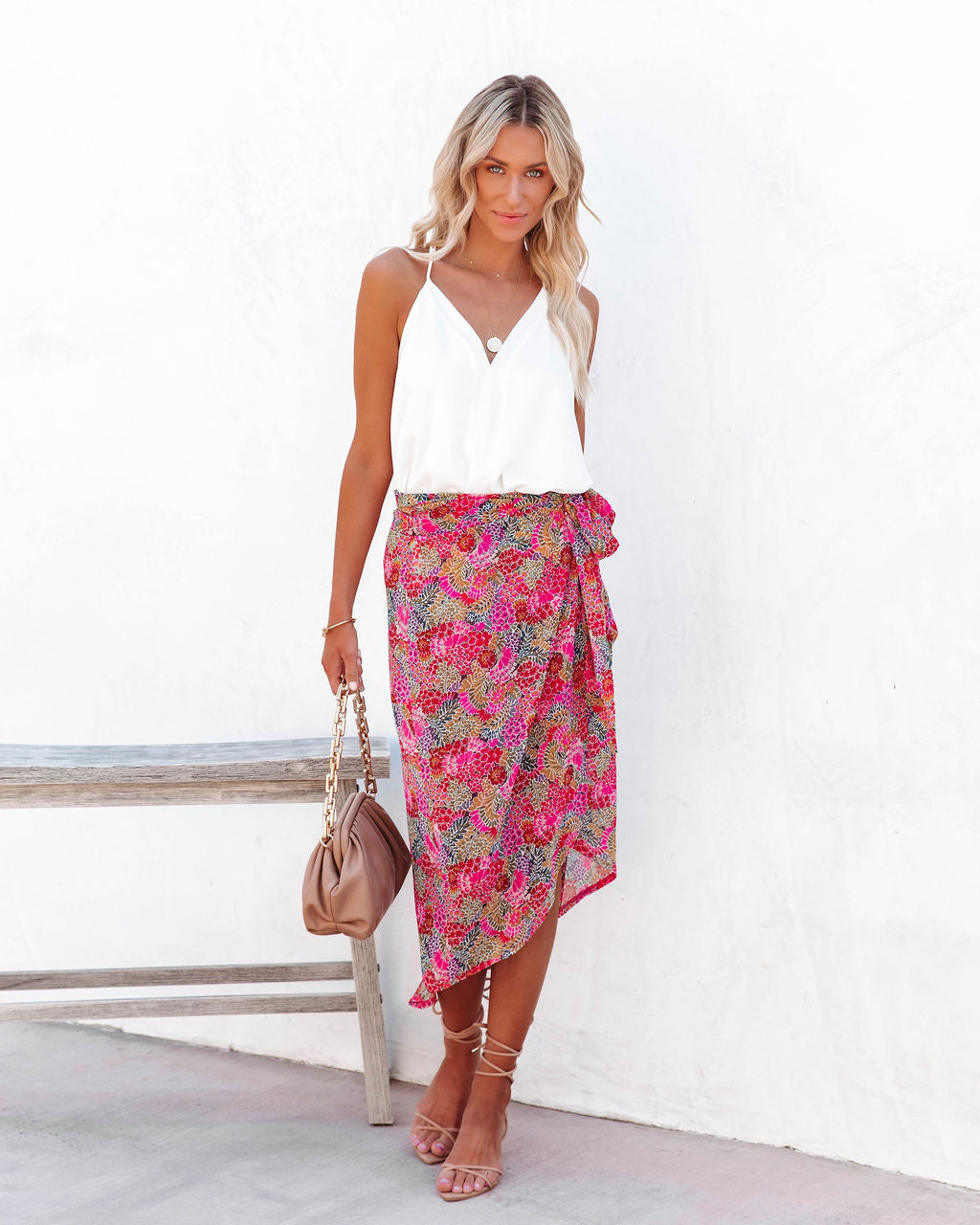 Villa For The Summer Floral Wrap Midi Skirt Oshnow