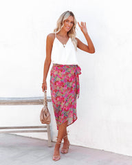 Villa For The Summer Floral Wrap Midi Skirt Oshnow