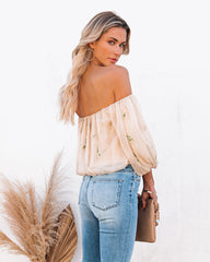 Villa Off The Shoulder Embroidered Chiffon Blouse Oshnow