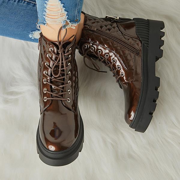 Vintage Motorcycle Mid Heel Platform Boots Oshnow