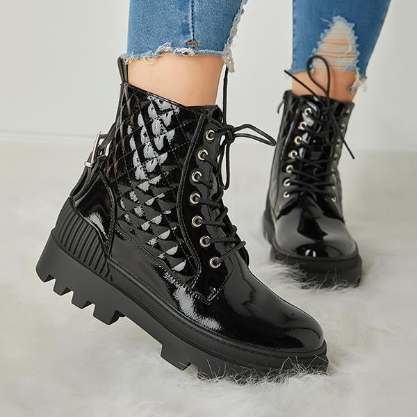 Vintage Motorcycle Mid Heel Platform Boots Oshnow