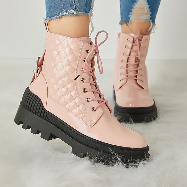 Vintage Motorcycle Mid Heel Platform Boots Oshnow