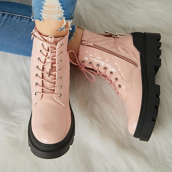 Vintage Motorcycle Mid Heel Platform Boots Oshnow