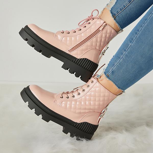 Vintage Motorcycle Mid Heel Platform Boots Oshnow