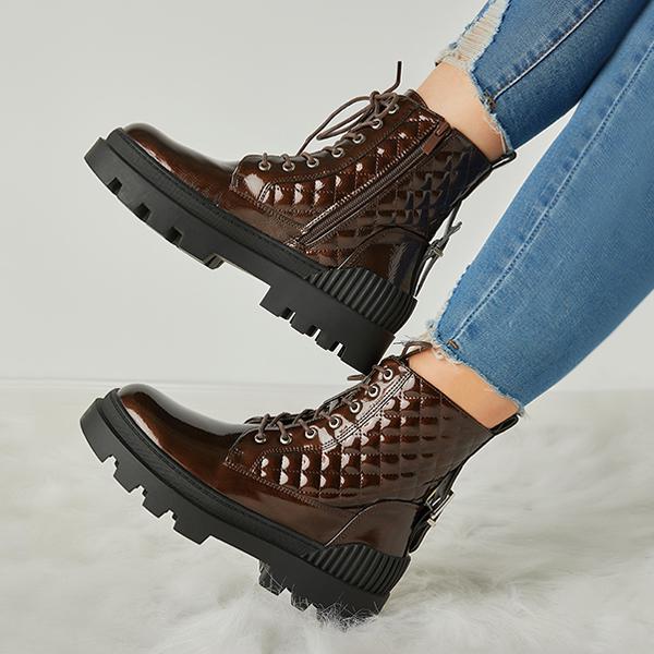 Vintage Motorcycle Mid Heel Platform Boots Oshnow