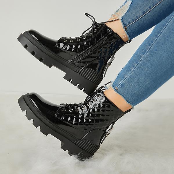 Vintage Motorcycle Mid Heel Platform Boots Oshnow