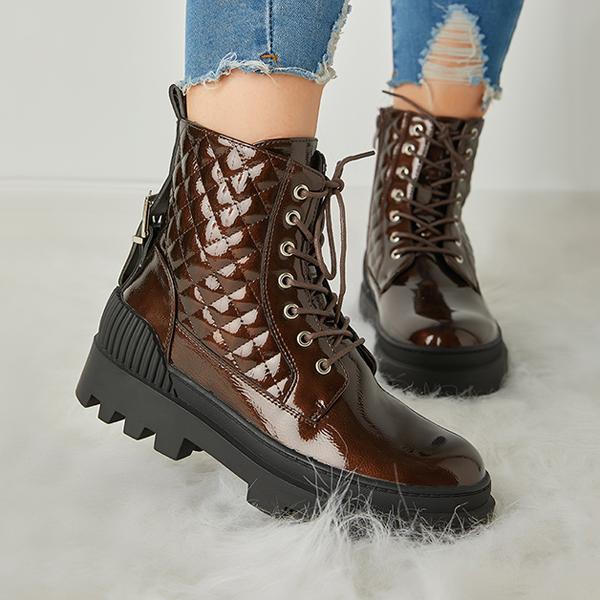 Vintage Motorcycle Mid Heel Platform Boots Oshnow