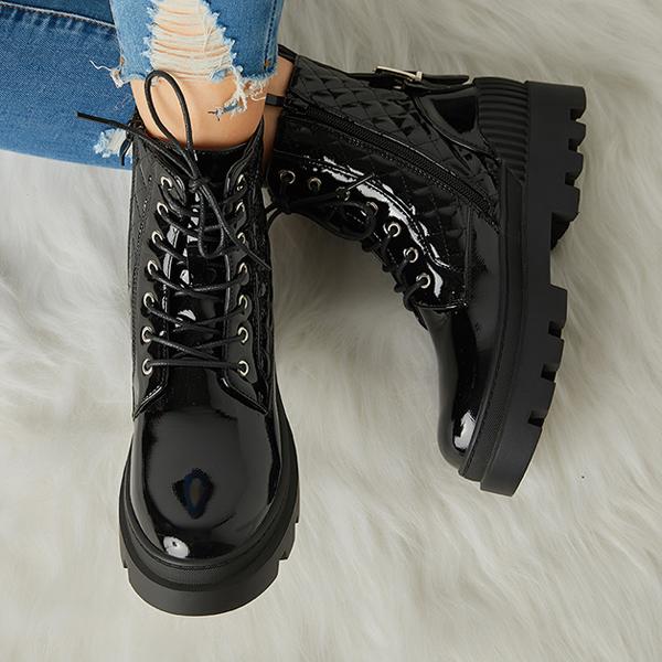 Vintage Motorcycle Mid Heel Platform Boots Oshnow