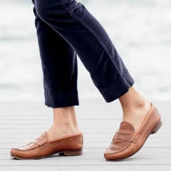 Vintage Slip On Loafers Low Heel Pu Leather Loafers Oshnow