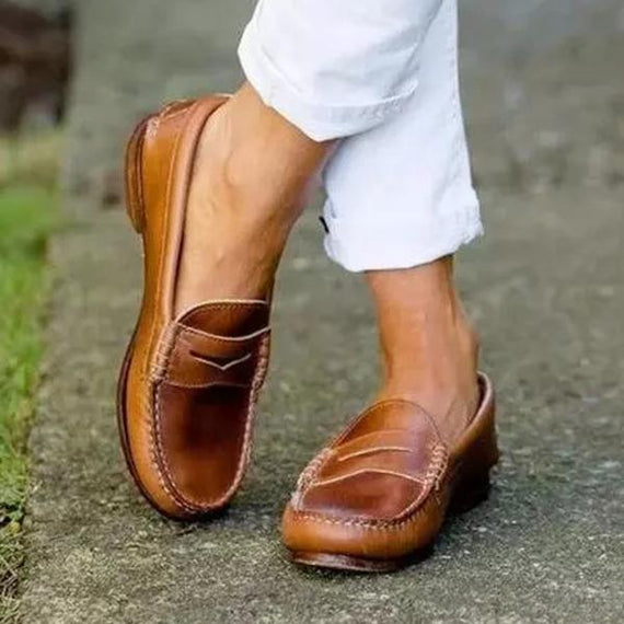 Vintage Slip On Loafers Low Heel Pu Leather Loafers Oshnow