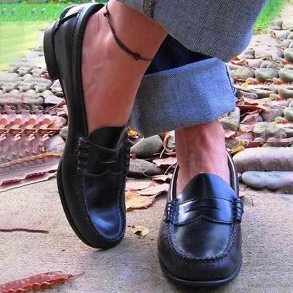 Vintage Slip On Loafers Low Heel Pu Leather Loafers Oshnow