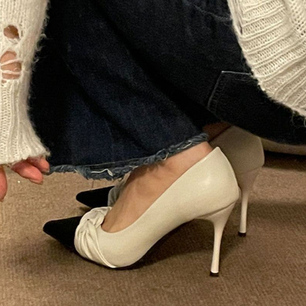 Vintage Stitching Point Toe Stilettos High Heels Oshnow