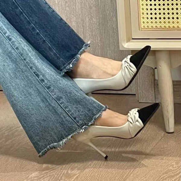 Vintage Stitching Point Toe Stilettos High Heels Oshnow