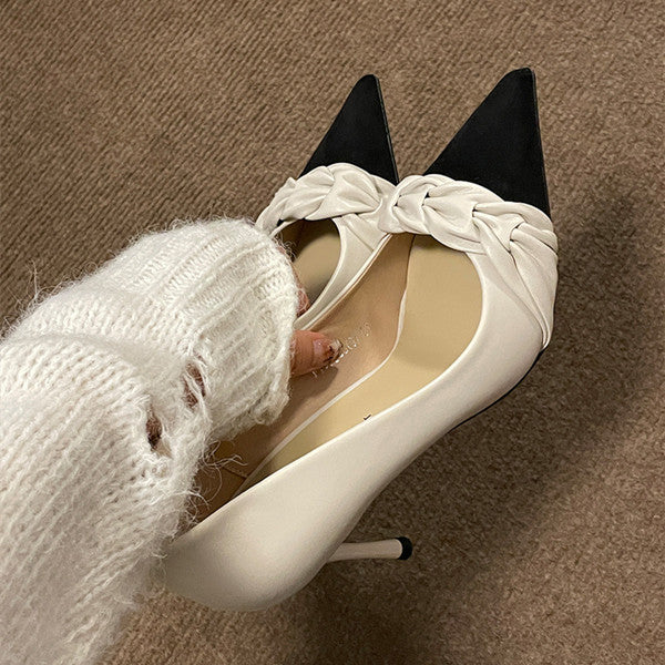 Vintage Stitching Point Toe Stilettos High Heels Oshnow