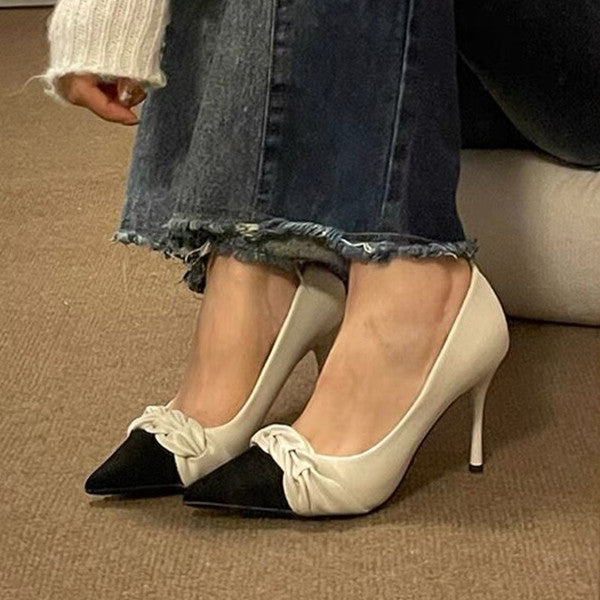 Vintage Stitching Point Toe Stilettos High Heels Oshnow