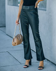 Vira High Rise Faux Leather Flare Pants - Black Oshnow