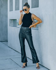 Vira High Rise Faux Leather Flare Pants - Black Oshnow