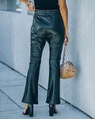 Vira High Rise Faux Leather Flare Pants - Black Oshnow