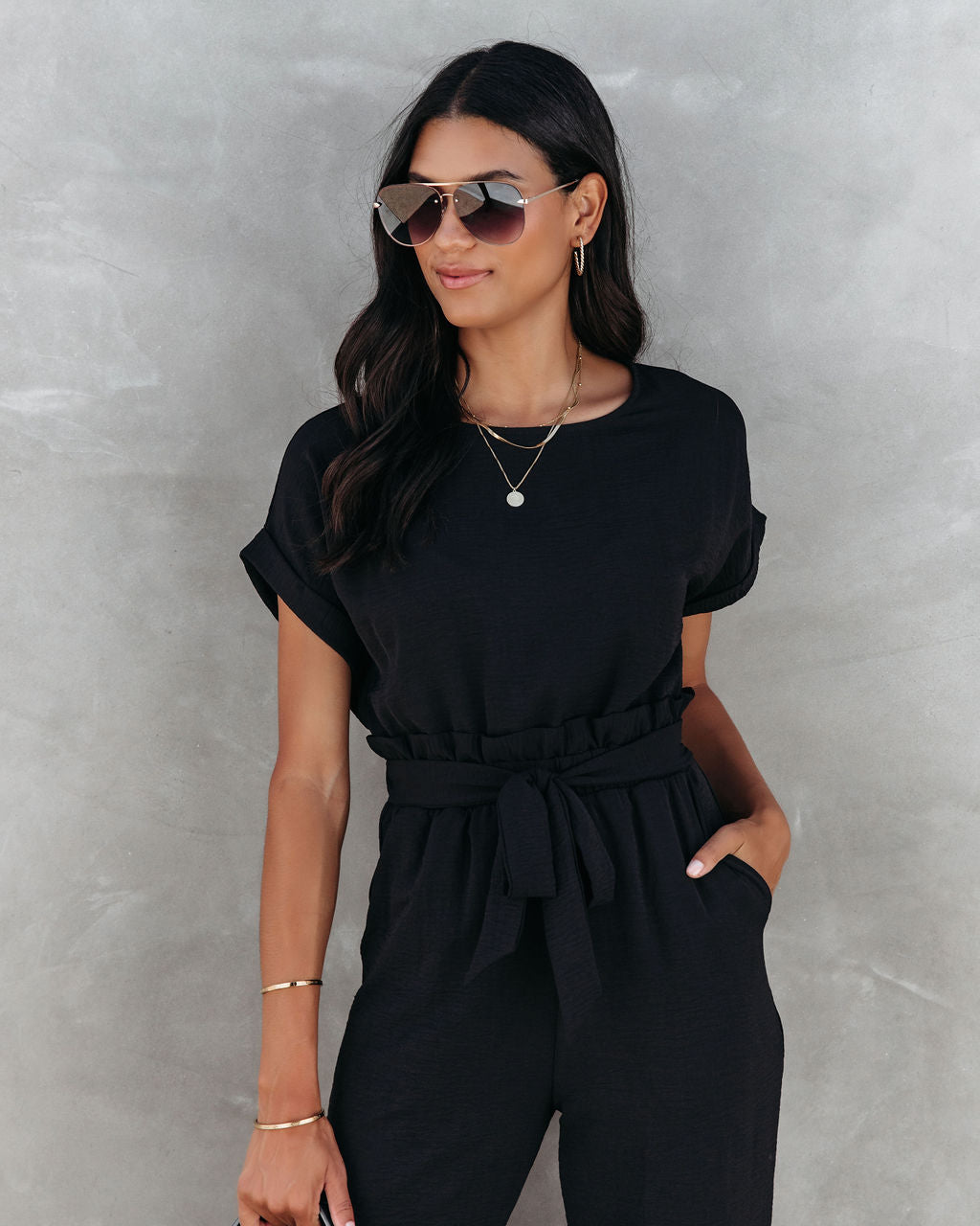 Virginia Pocketed Jumpsuit - Black Oshnow