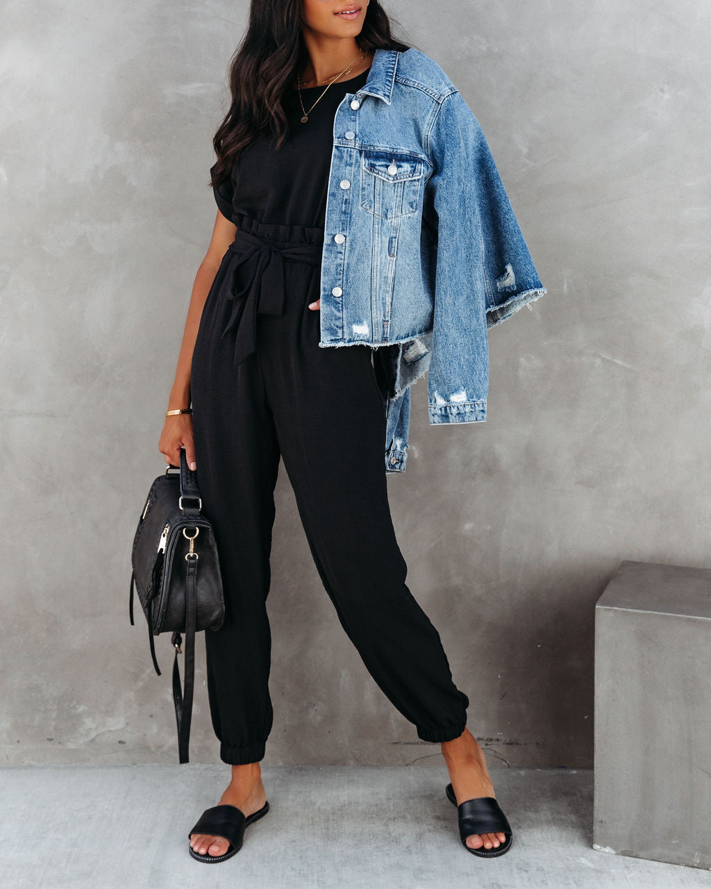 Virginia Pocketed Jumpsuit - Black Oshnow