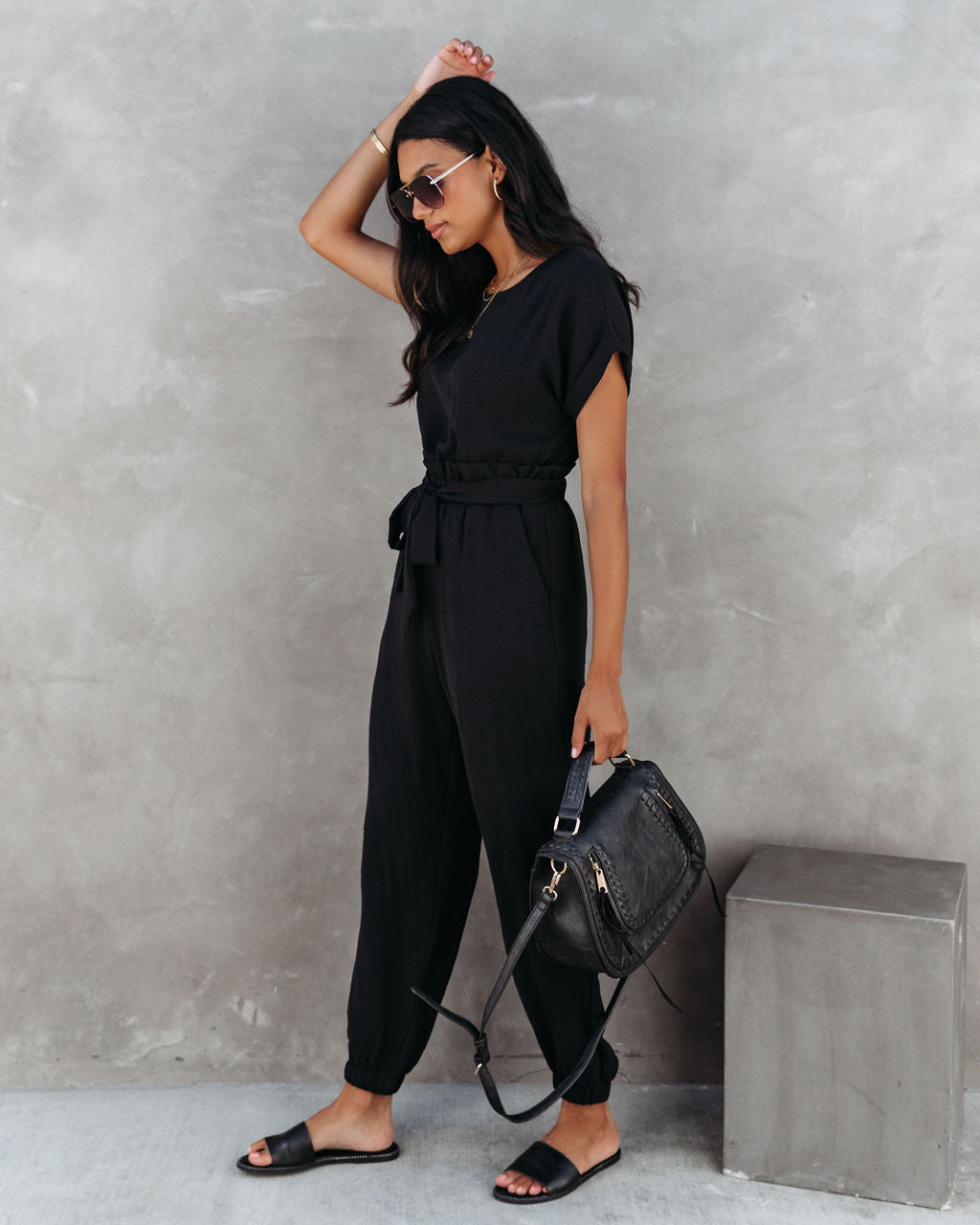 Virginia Pocketed Jumpsuit - Black Oshnow