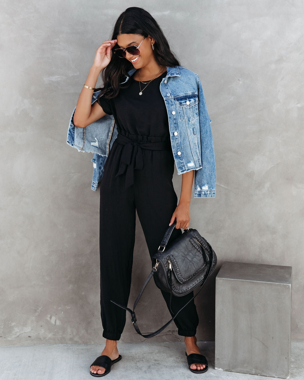 Virginia Pocketed Jumpsuit - Black Oshnow