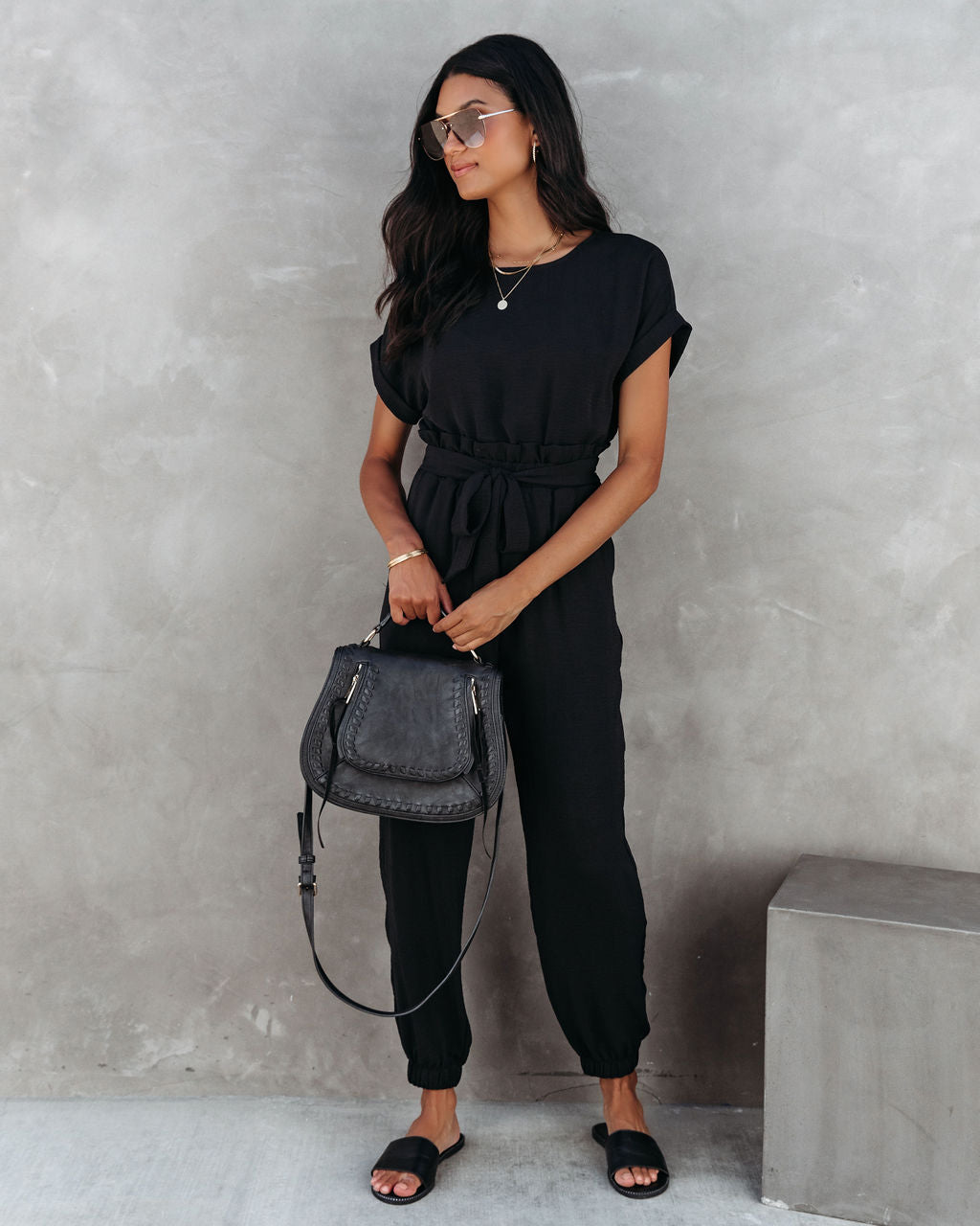 Virginia Pocketed Jumpsuit - Black Oshnow