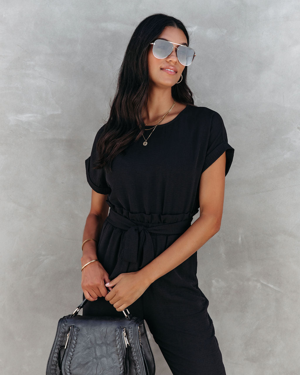 Virginia Pocketed Jumpsuit - Black Oshnow