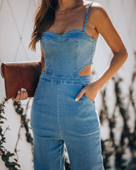 Vitamin Sea Pocketed Denim Cutout Jumpsuit - Denim Oshnow