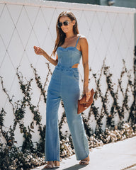 Vitamin Sea Pocketed Denim Cutout Jumpsuit - Denim Oshnow