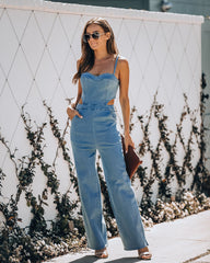 Vitamin Sea Pocketed Denim Cutout Jumpsuit - Denim Oshnow