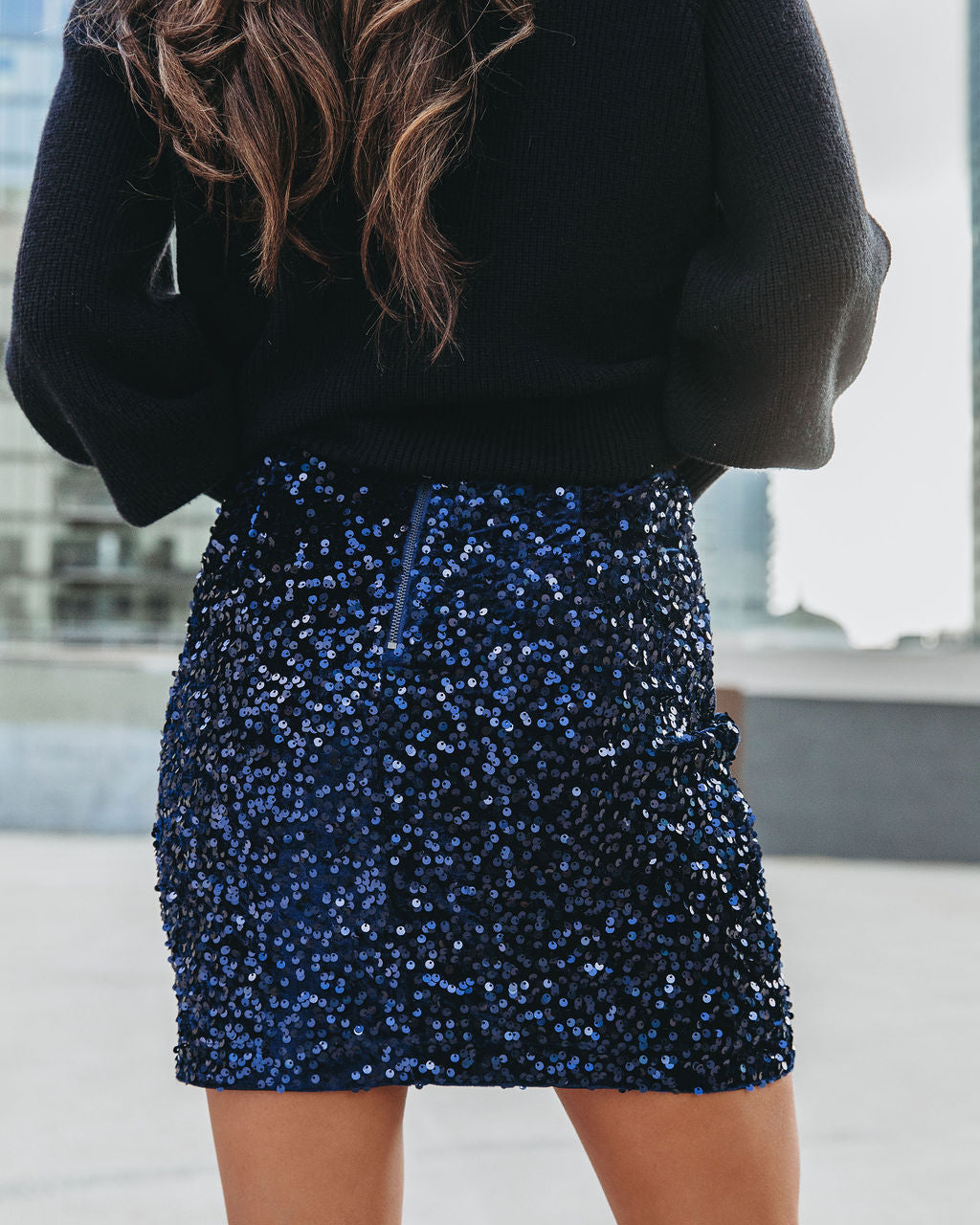 Viva La Vida Sequin Velvet Mini Skirt - Midnight Blue Oshnow