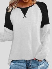 Waffle Stitching Round Neck Raglan Long Sleeve T-shirt Oshnow