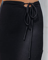 Wander Often Ribbed Knit Tie Midi Skirt Oshnow