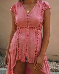 Wandering Soul High Low Crochet Tunic - Pink Oshnow