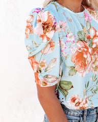 Warmer Days Floral Puff Sleeve Blouse - Blue Multi Oshnow