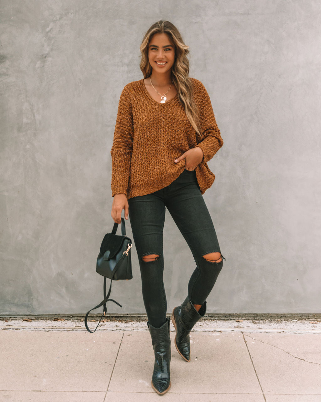 Warms My Soul Knit Sweater - Camel Oshnow