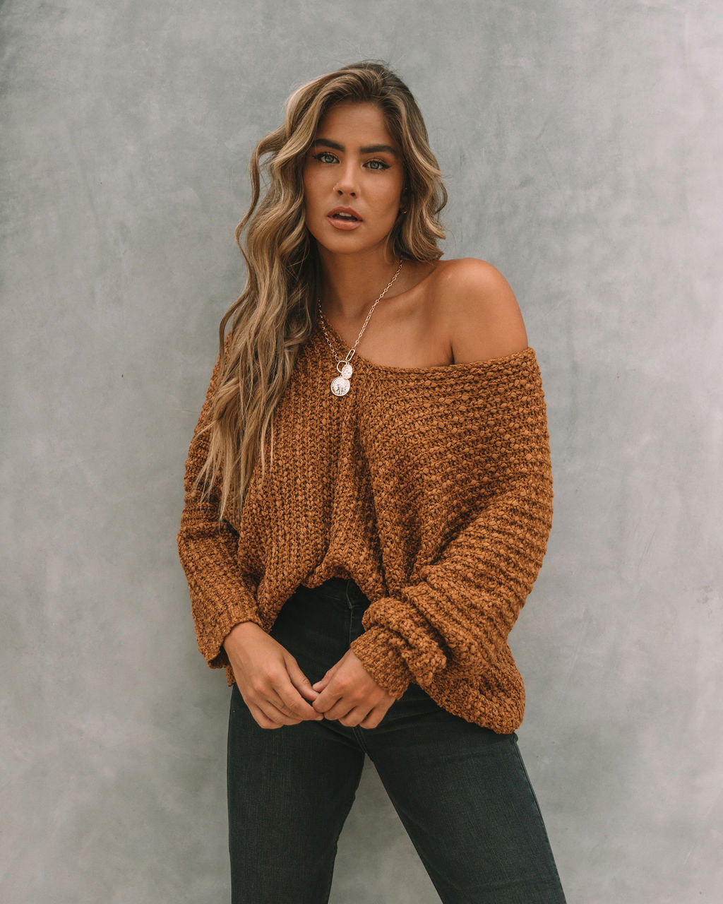 Warms My Soul Knit Sweater - Camel Oshnow