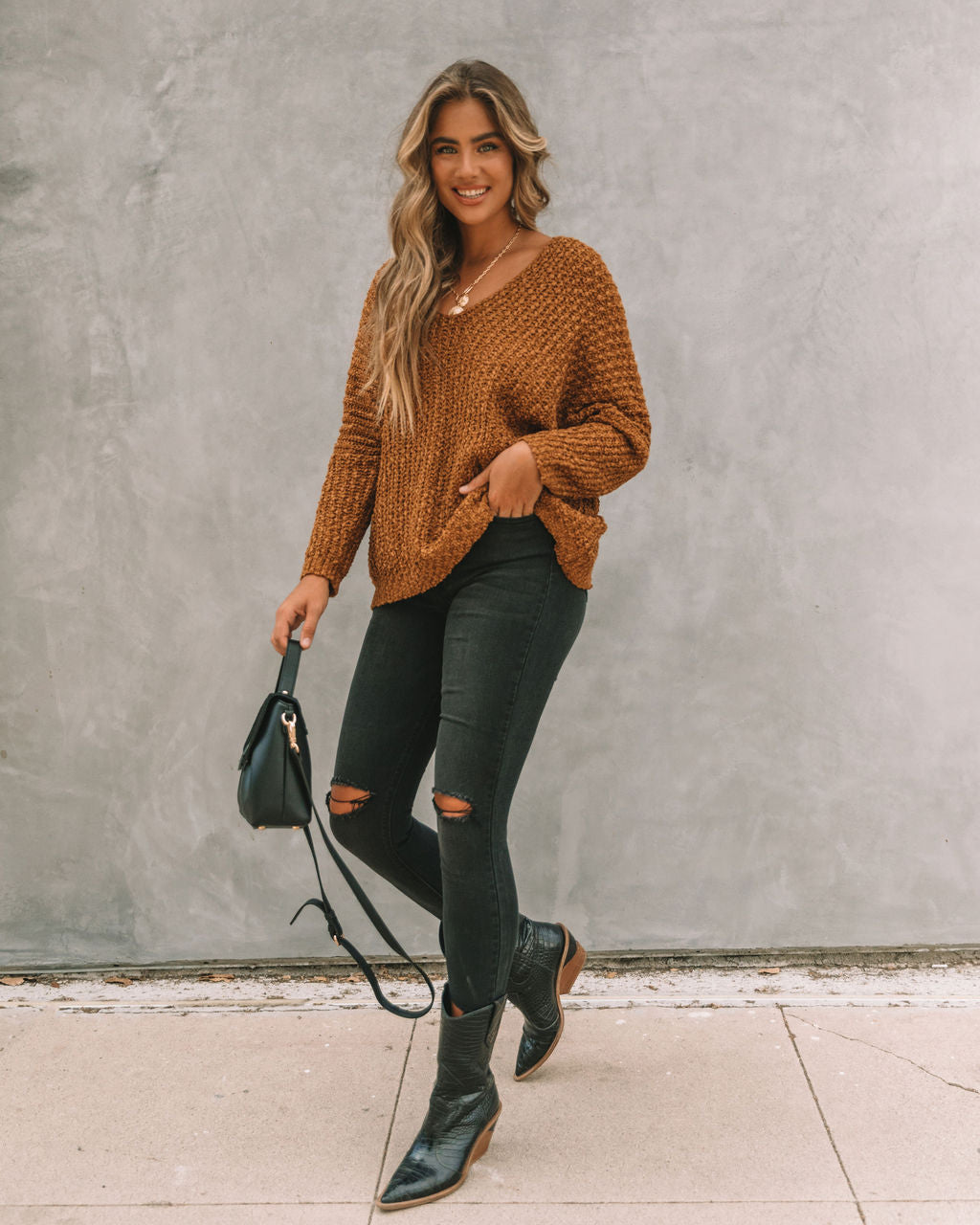 Warms My Soul Knit Sweater - Camel Oshnow