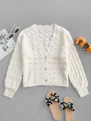 Wave Pointelle Knit Drop Shoulder Plunge Cardigan Oshnow