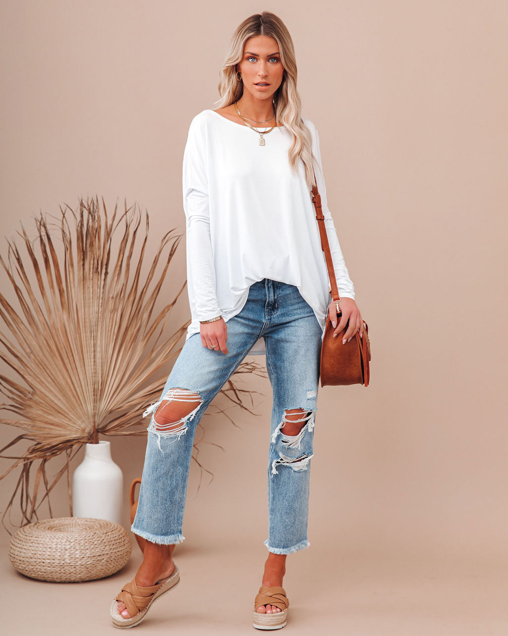 Wear It Well Long Sleeve Bamboo Knit Top - White Oshnow