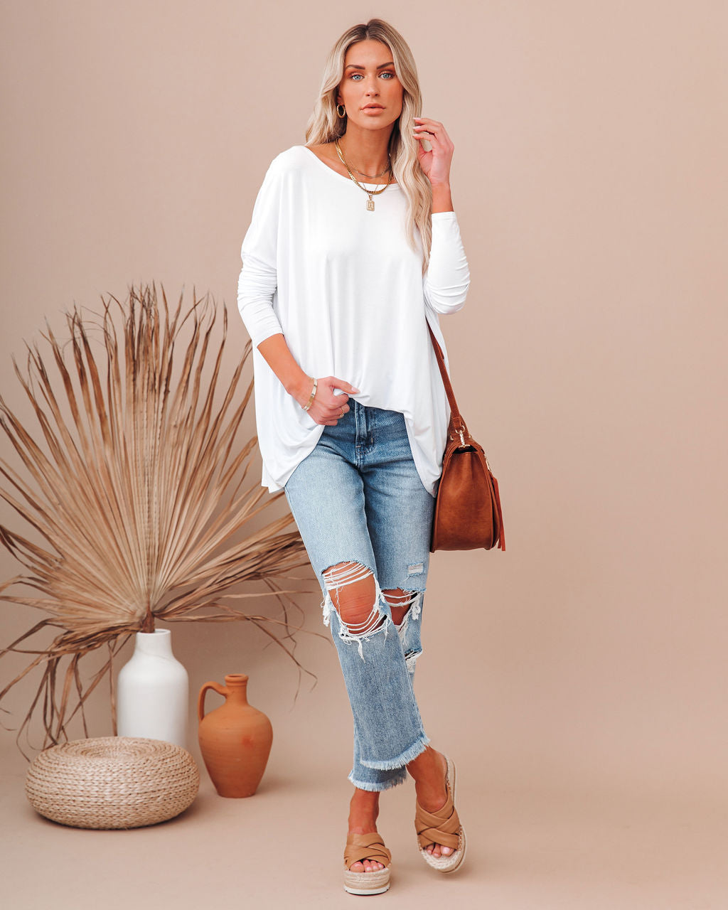 Wear It Well Long Sleeve Bamboo Knit Top - White Oshnow