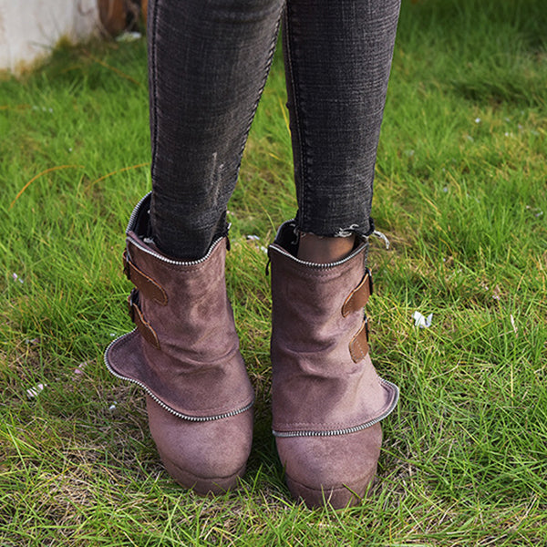 Wedge Faux Suede Zipper Ankle Boots Oshnow