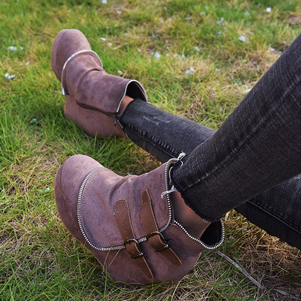 Wedge Faux Suede Zipper Ankle Boots Oshnow