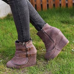 Wedge Faux Suede Zipper Ankle Boots Oshnow